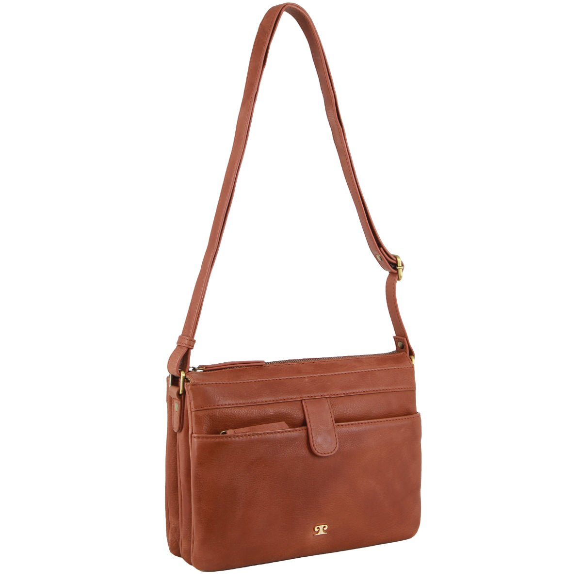 Pierre Cardin Leather Layered Style Crossbody Bag in Tan