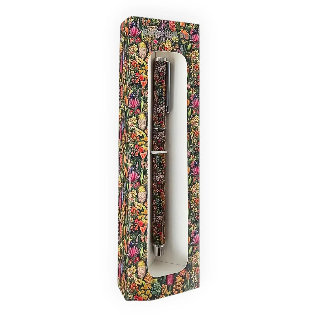Floral patterned rollerball pen in matching gift box, elegant home décor accessory