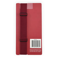 Burgundy elastic strap with black buckles on red packaging, PP04 product label, Australia distributed