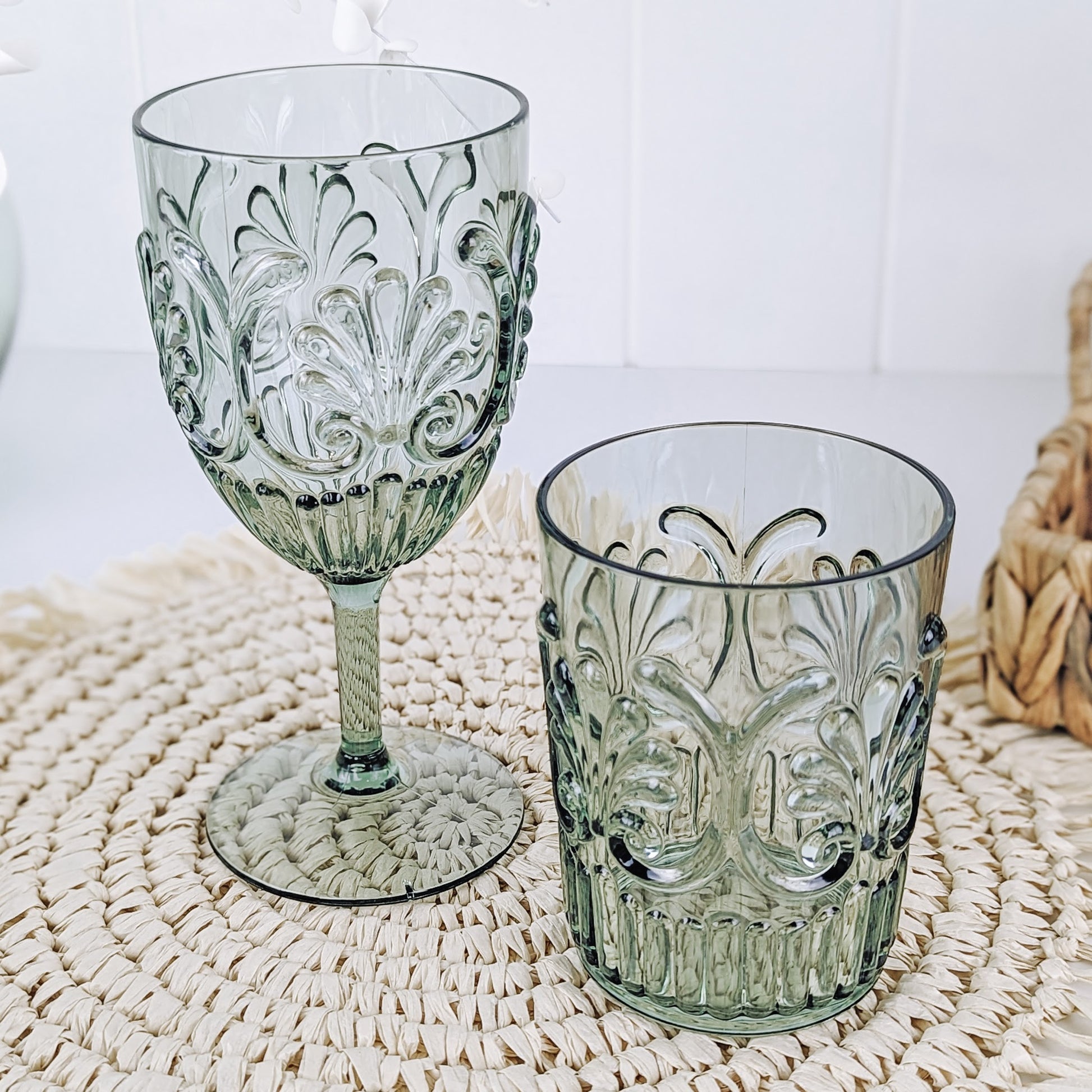 Acrylic Scollop Sage Green Wine Glass