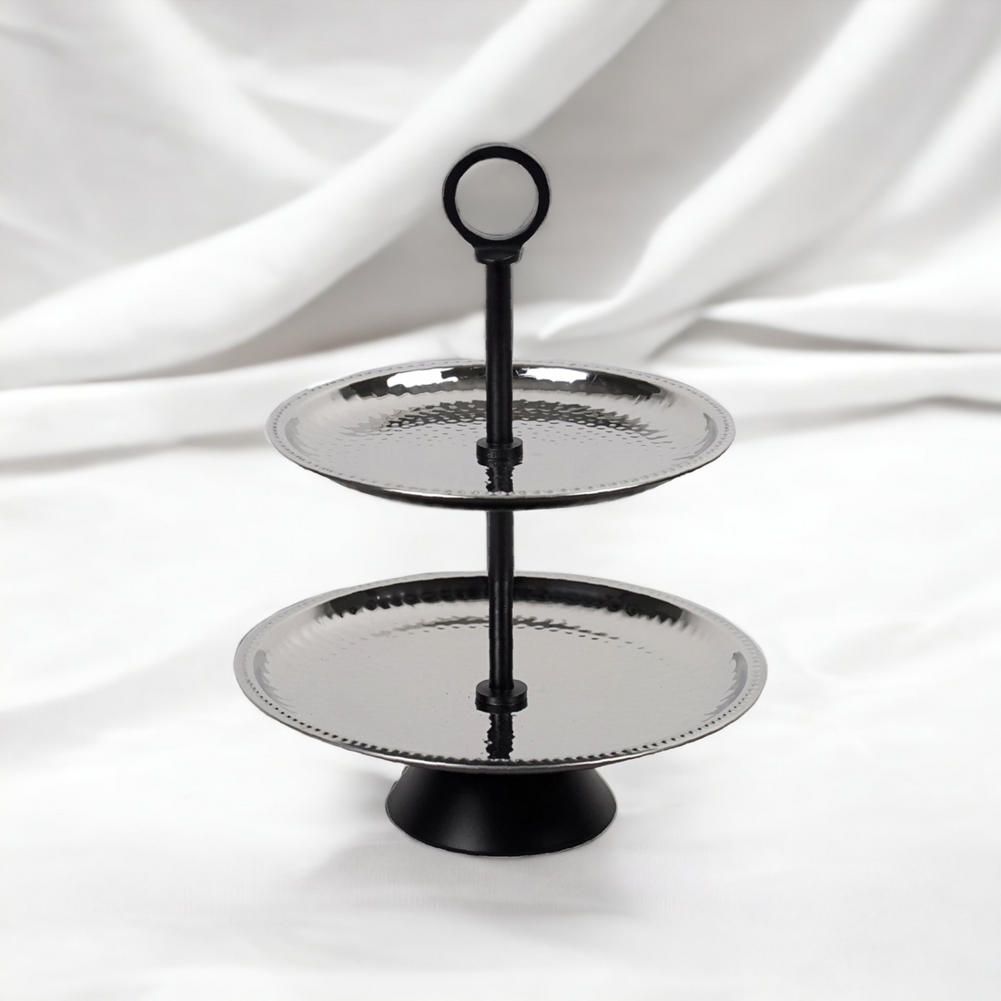 Chic Aluminum Black and Silver Two-Tier Plate.
