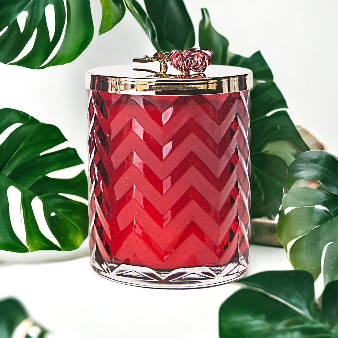 Cote Noire Red Herringbone Candle with Scarf