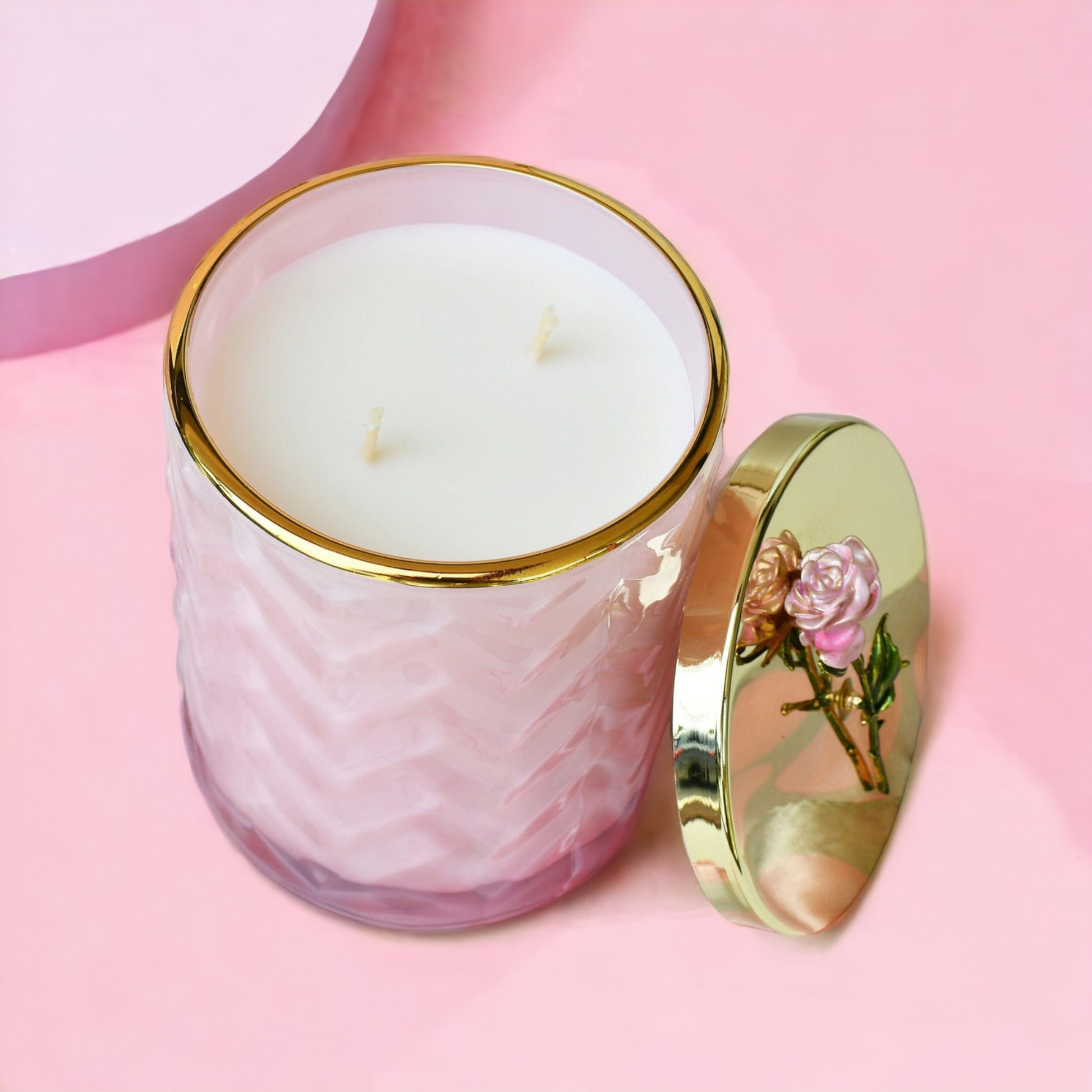 Cote Noire Pink Herringbone Candle with Scarf