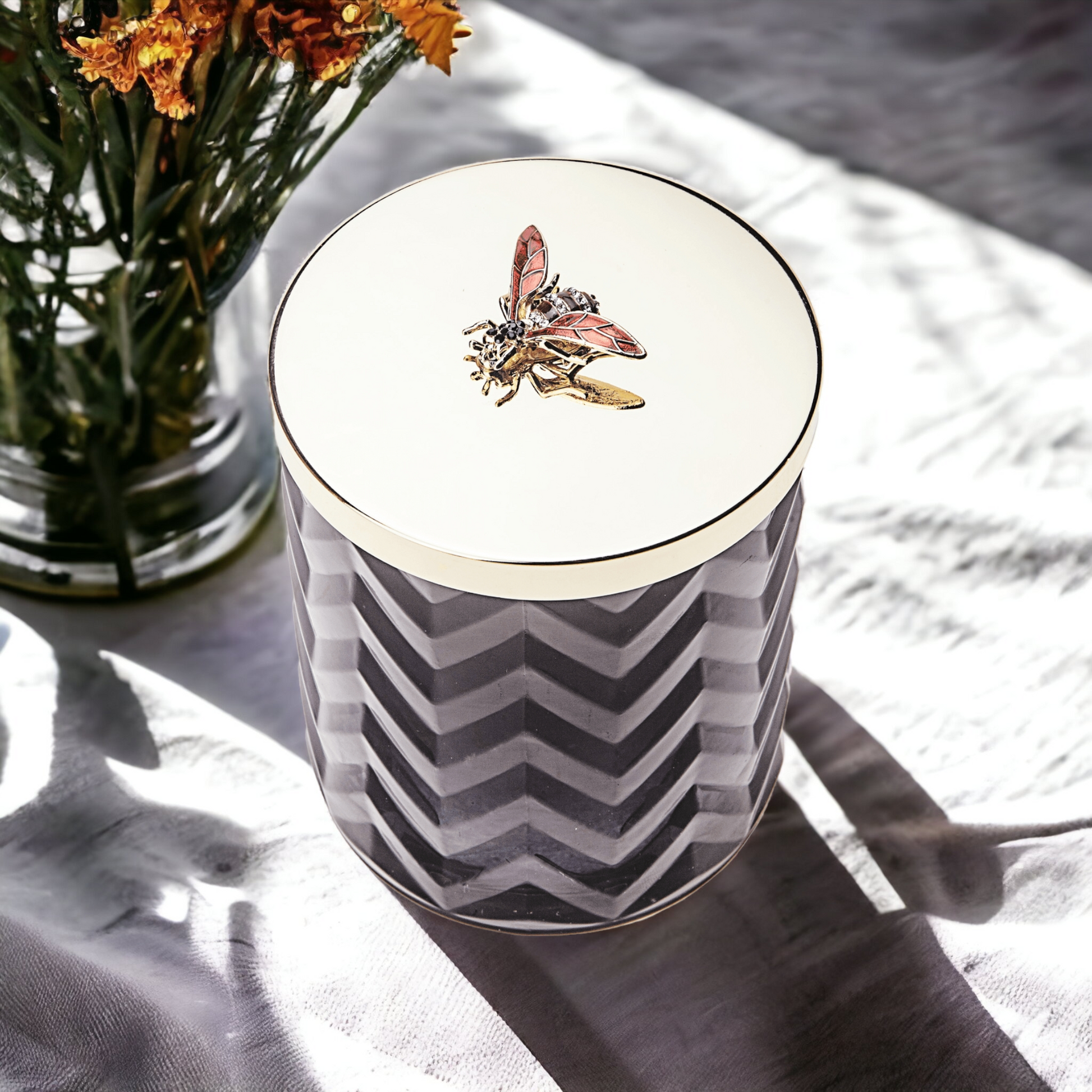 Cote Noire Herringbone Black Candle With Scarf - Queen of the Night