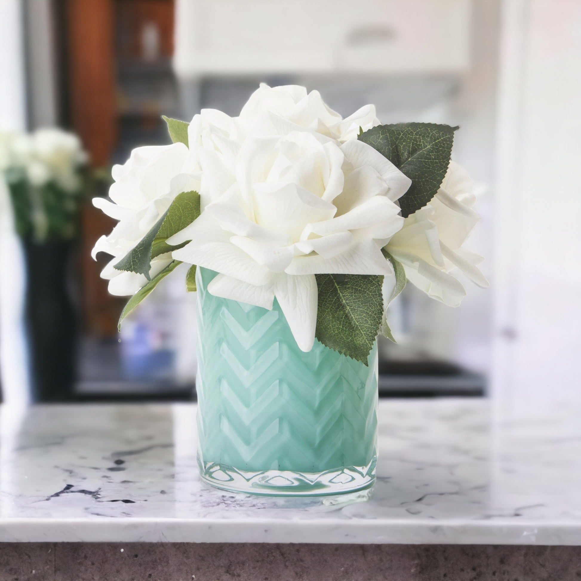 Cote Noire Jade Herringbone with White Roses