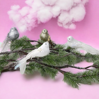 Tree Decoration - Silver Sparkle Clip Bird with Irridescent Tail