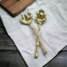 Load image into Gallery viewer, Golden Bamboo Salad Servers
