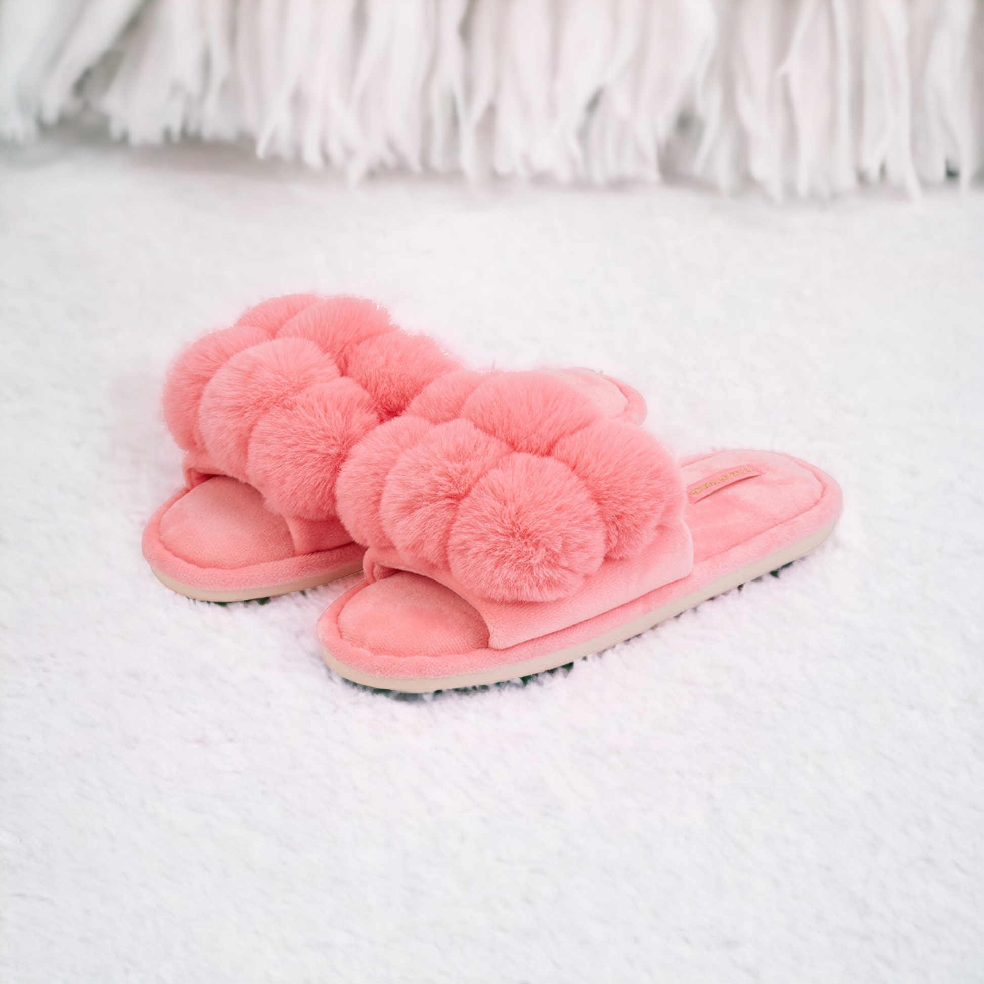 Pom Pom Slippers – Cosy Luxe – Coral Pink