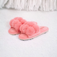 Load image into Gallery viewer, Pom Pom Slippers – Cosy Luxe – Coral Pink
