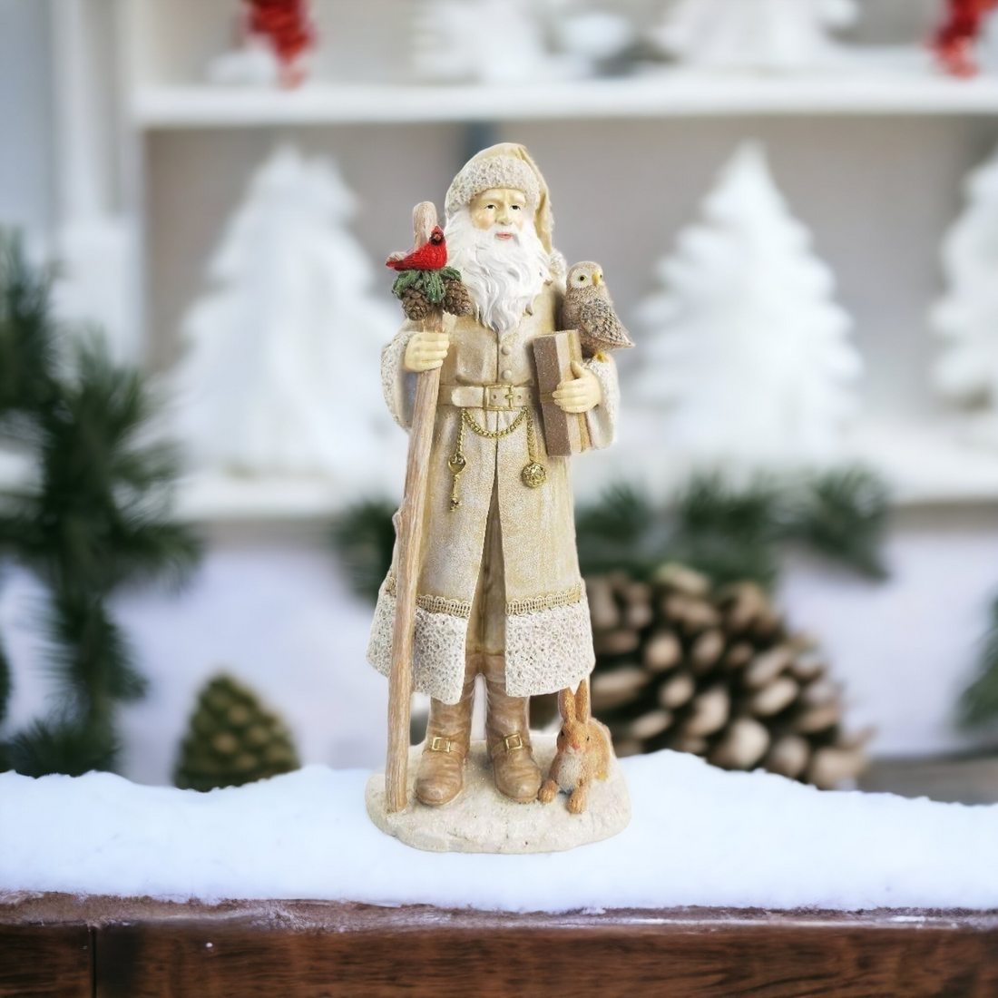 Woodland Santa Standing Decoration White