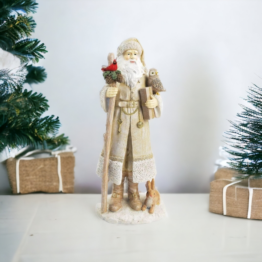 Woodland Santa Standing Decoration White