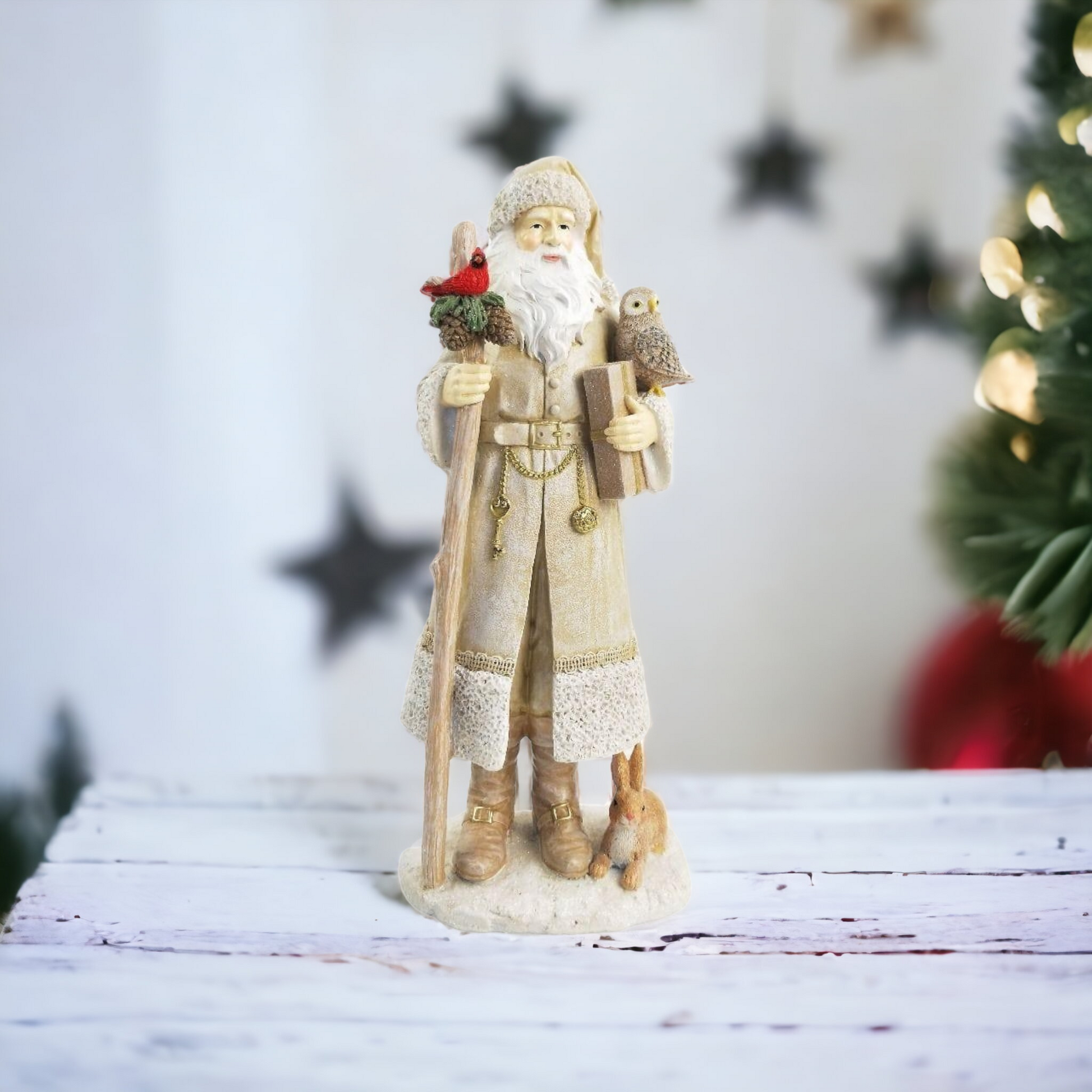 Woodland Santa Standing Decoration White