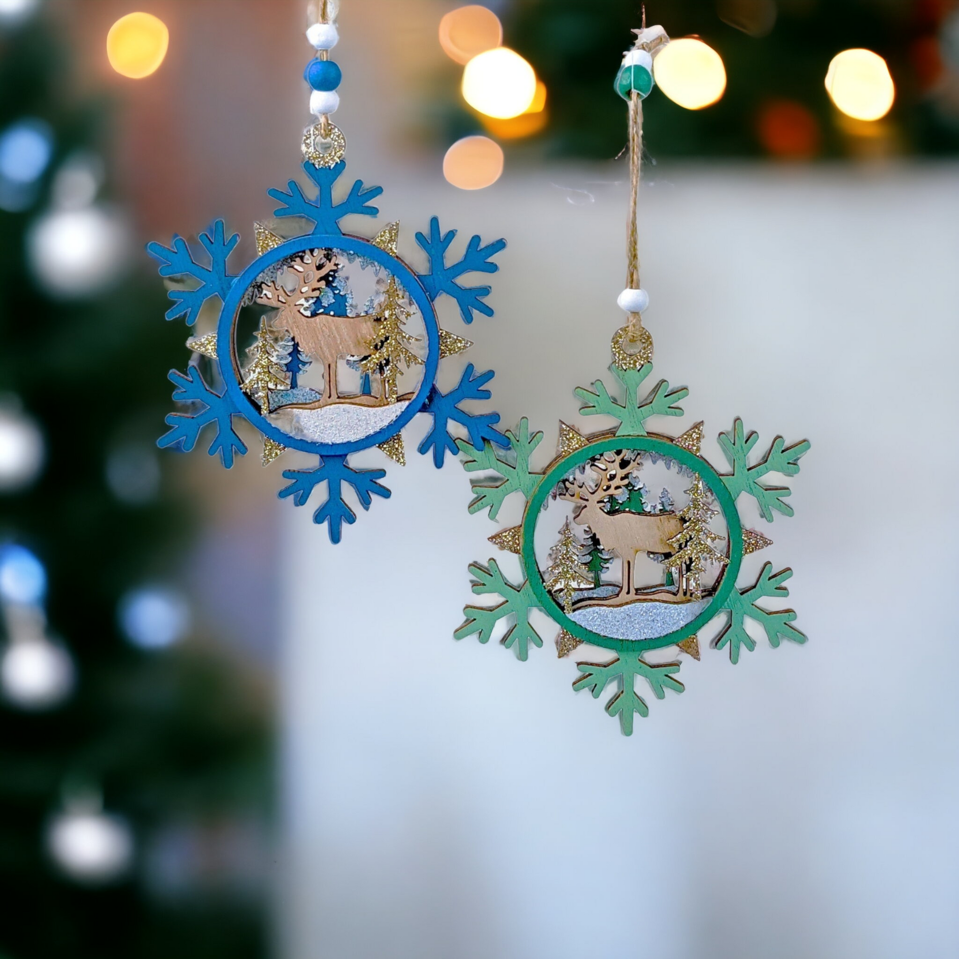 Snowflake Tree Hanger Navy (Set of 2)