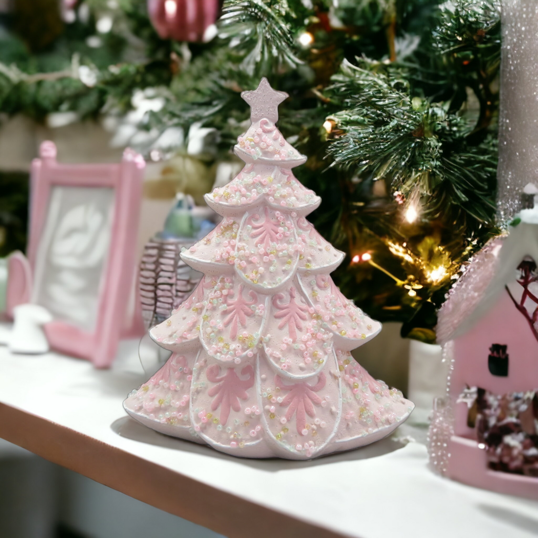 Christmas Tree Decorated with Pink Lollies