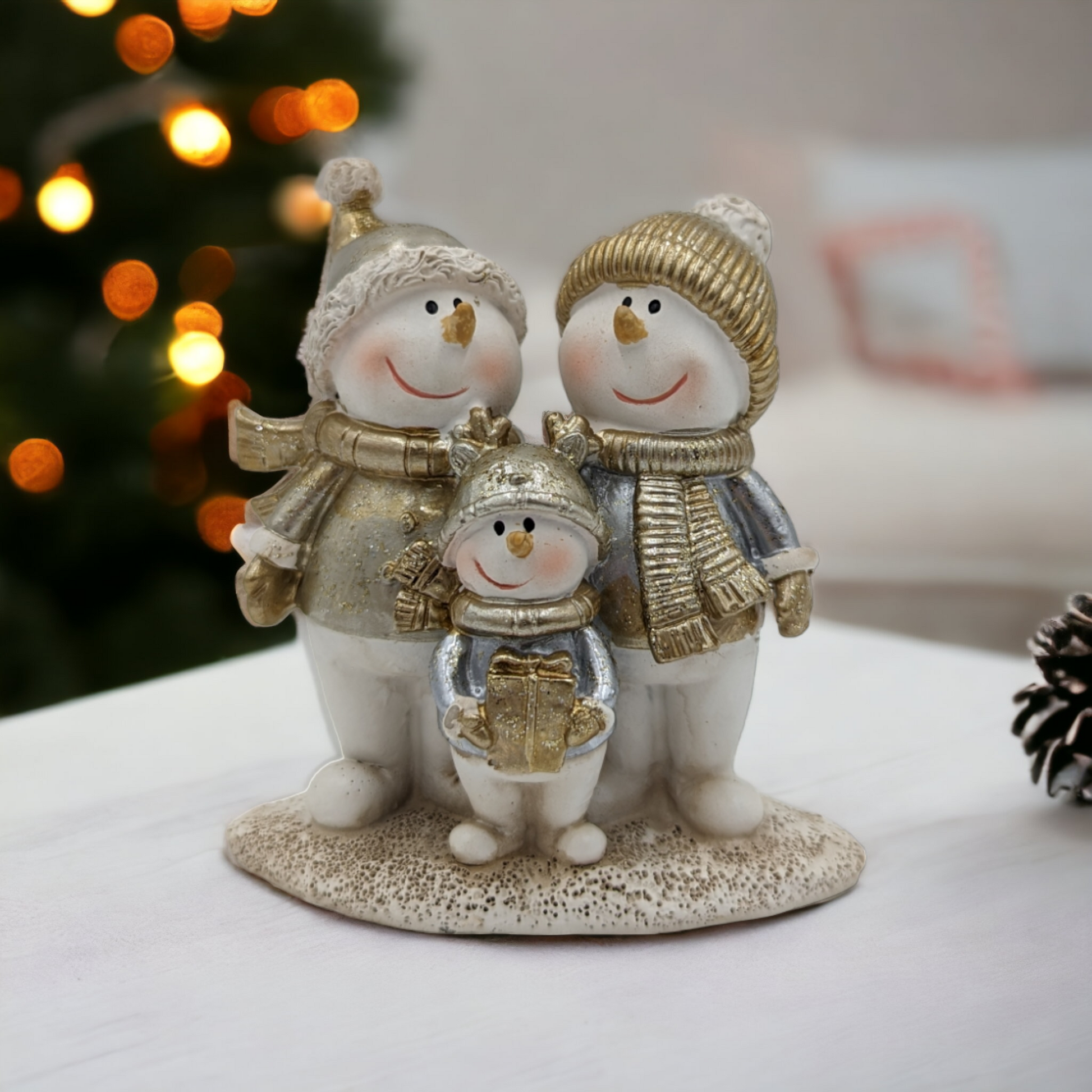 Gold and Silver Snowman Family