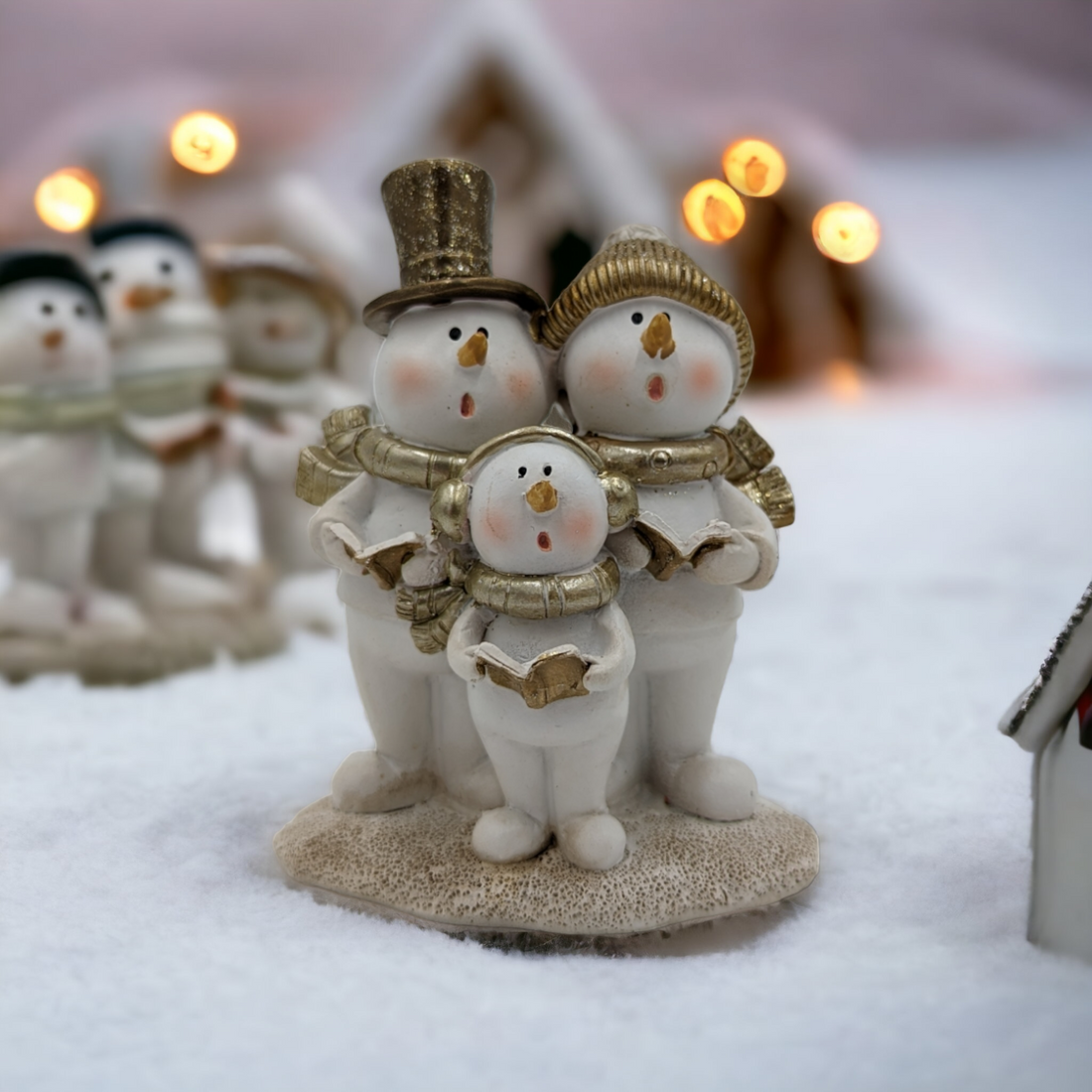 Gold and Silver Caroling Snowman Family