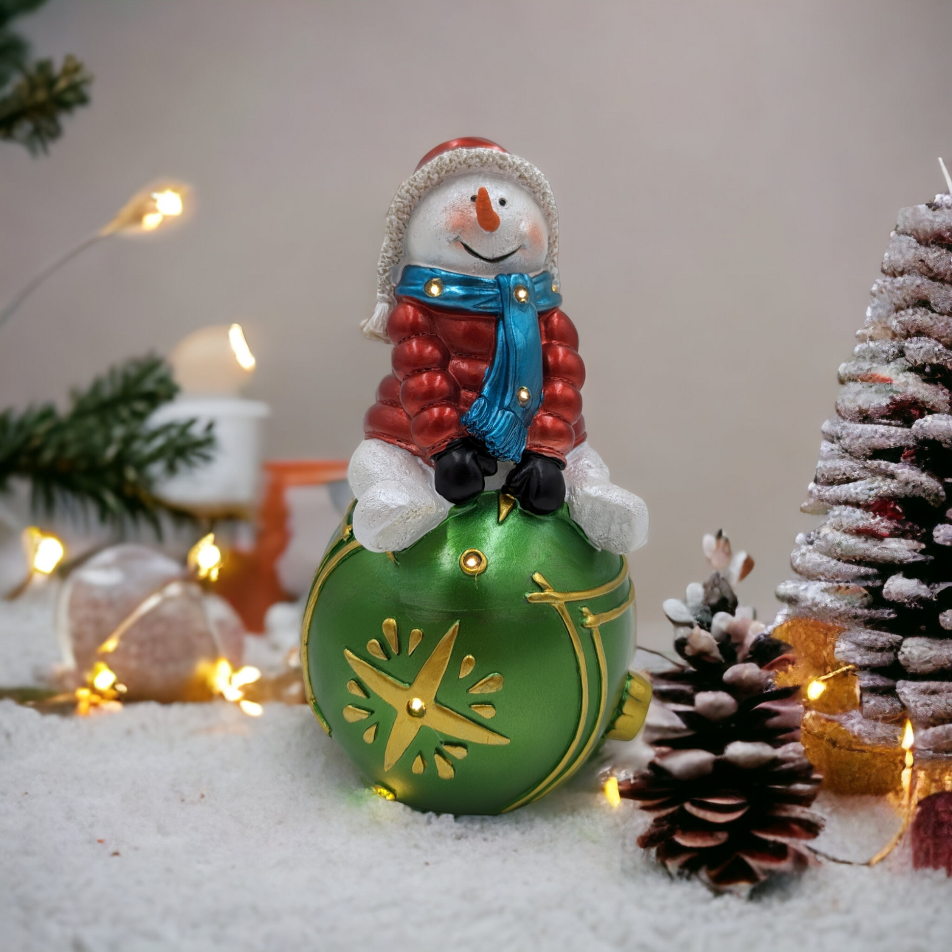 24cm Snowman on Bauble Decoration with LED Lights