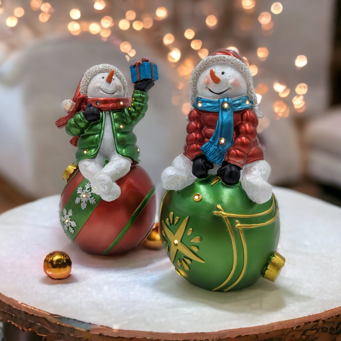 24cm Snowman on Bauble Decoration with LED Lights