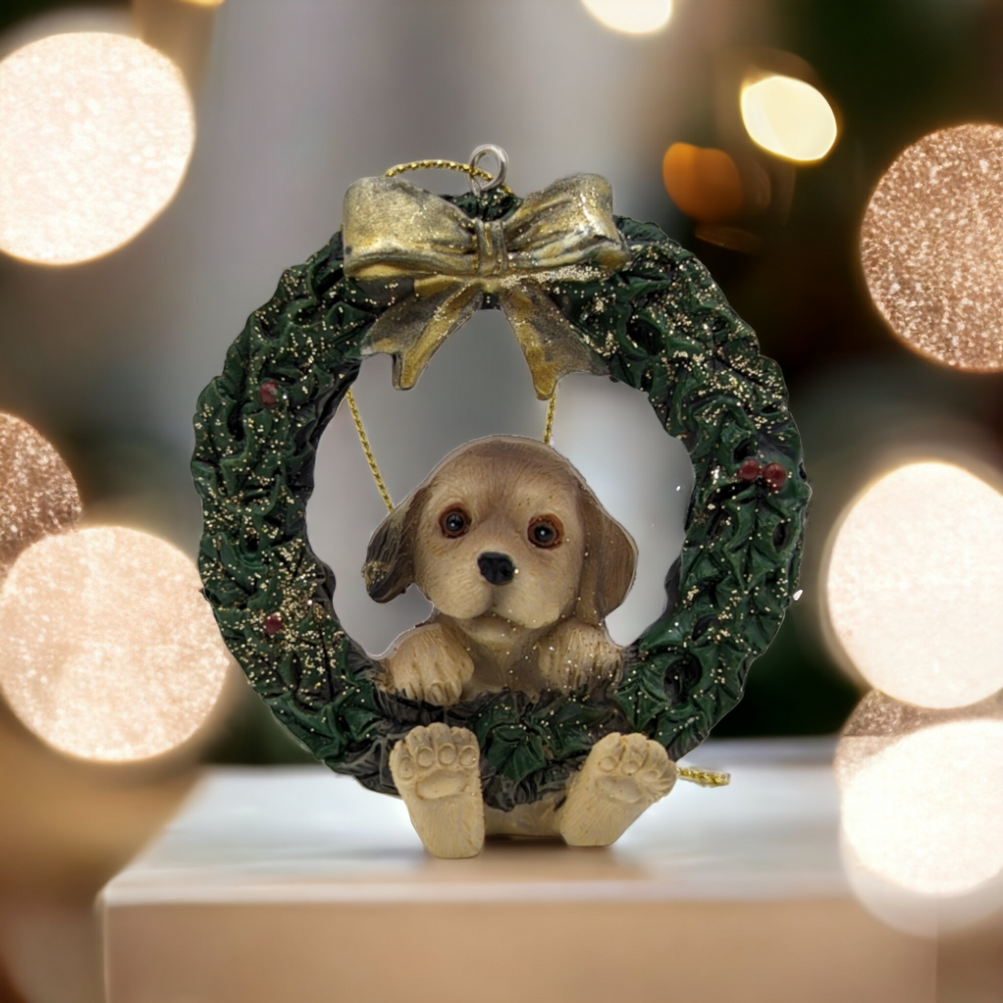 Wreaths with Dogs Hanging Christmas Ornaments