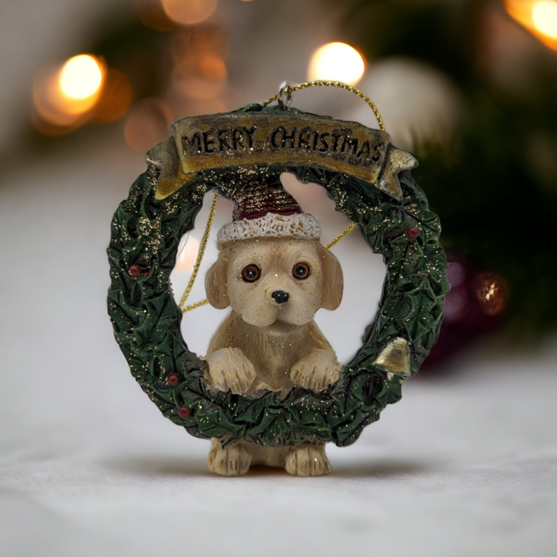 Wreaths with Dogs Hanging Christmas Ornaments