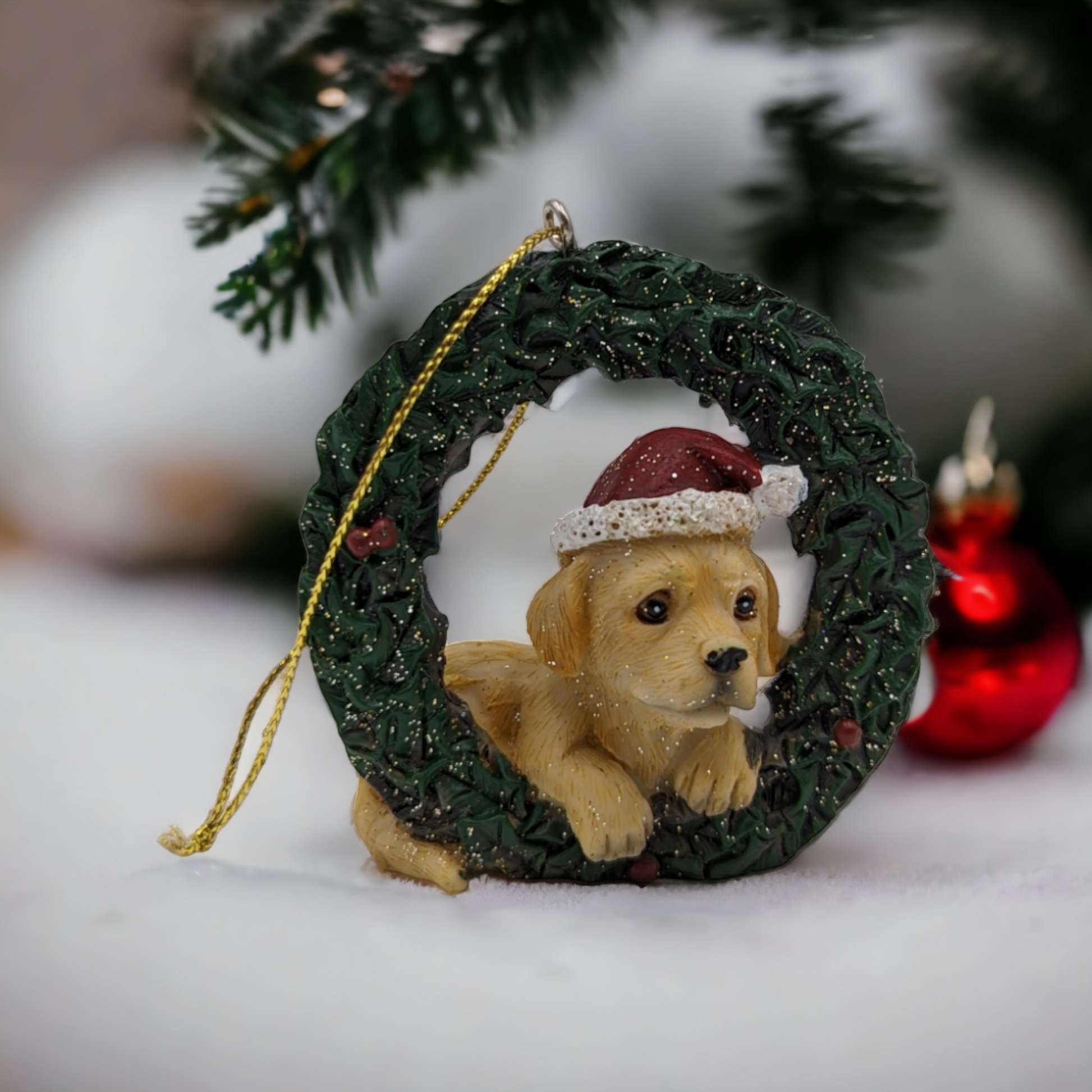 Wreaths with Dogs Hanging Christmas Ornaments