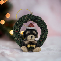 Wreaths with Dogs Hanging Christmas Ornaments