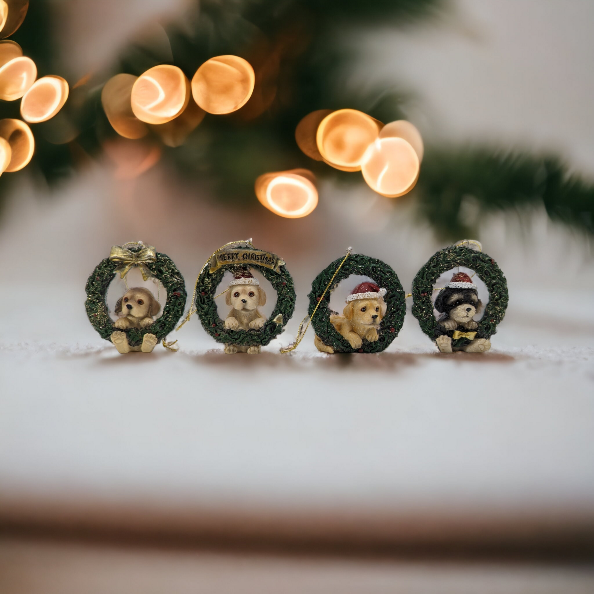 Wreaths with Dogs Hanging Christmas Ornaments