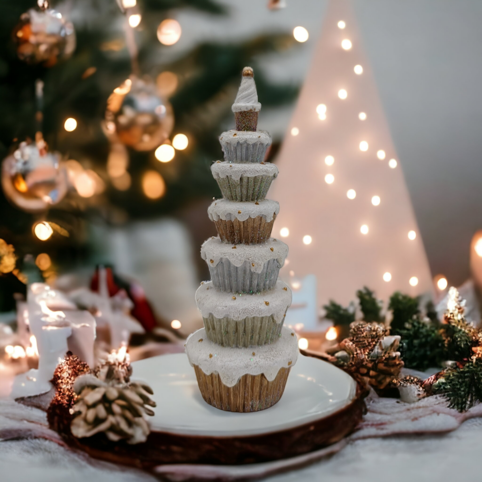 Gold and Silver Cupcake Christmas Tree