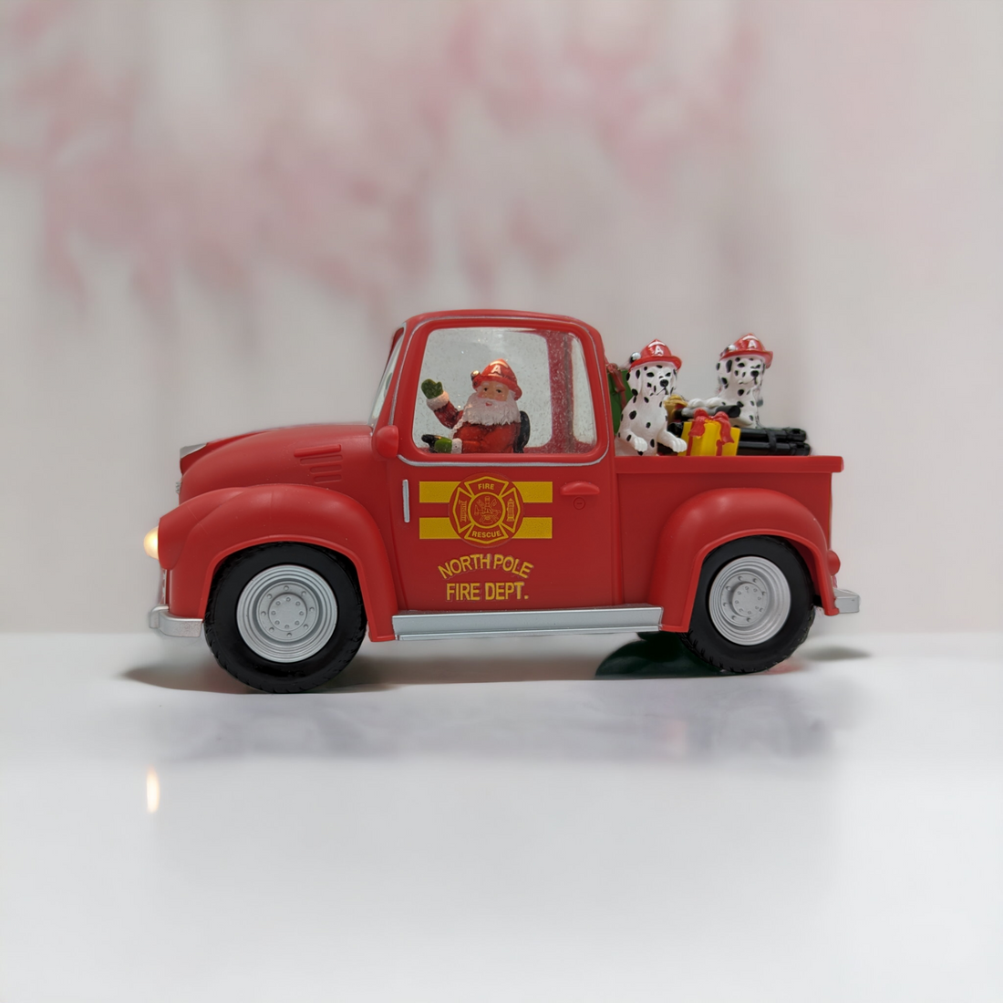 Light-Up North Pole Fire Truck with Santa and Dalmations Decoration