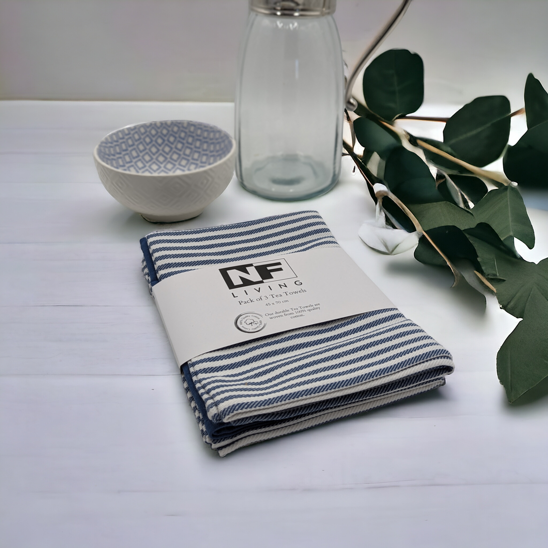 Set of 3 Maison Stripe Tea towels Navy 45x70cm