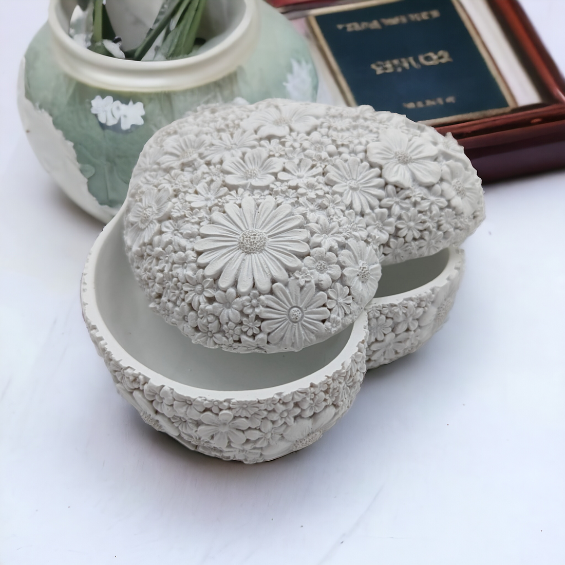 Floral Heart Trinket Box - White