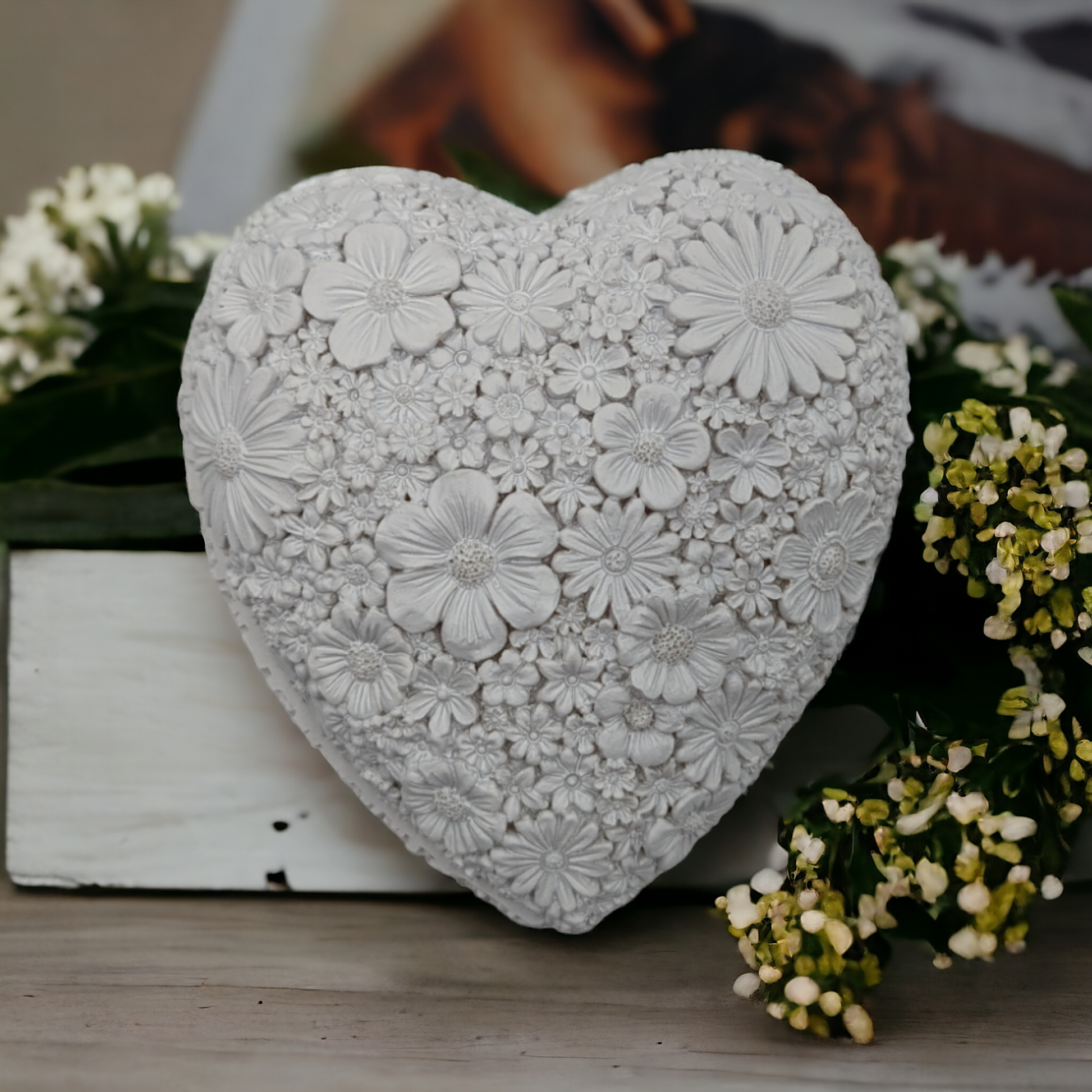 Floral Heart Trinket Box - White