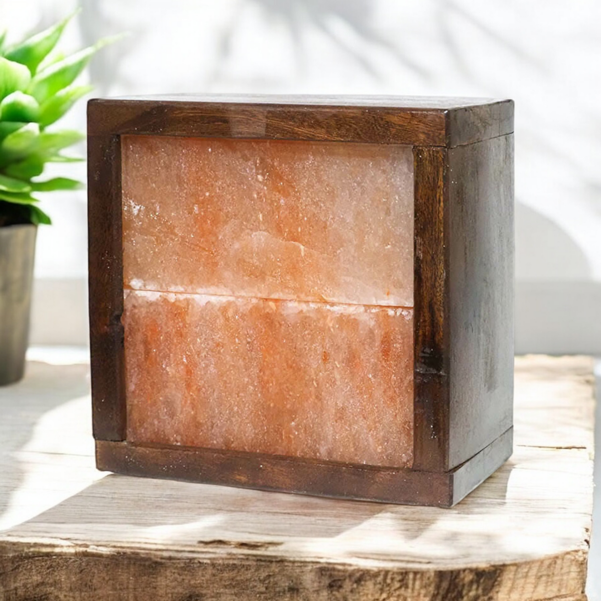 Wood Box Slab Salt Lamp