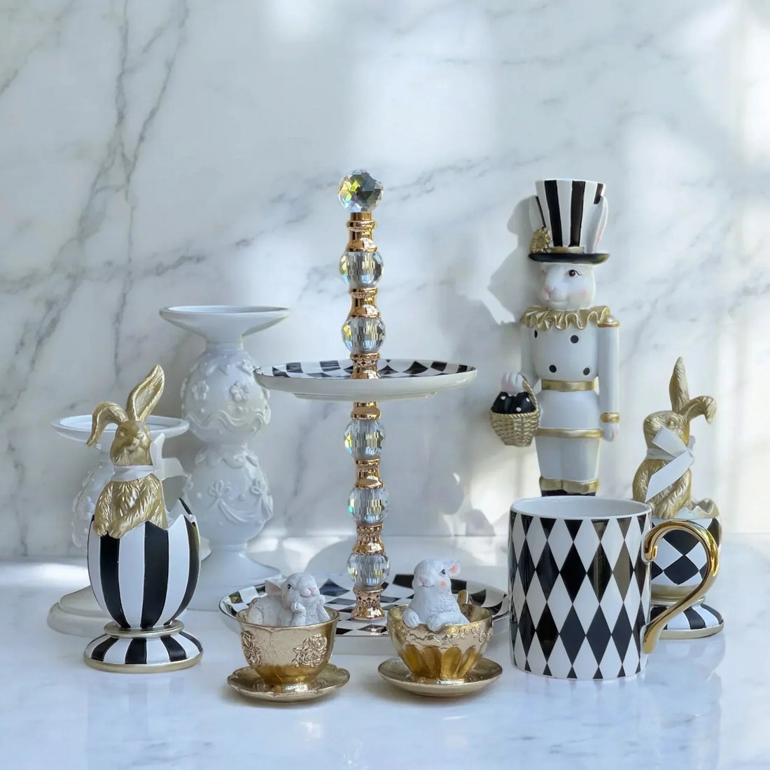 31cm Black and White Rabbit Nutcracker - Exquisite Homewares 
