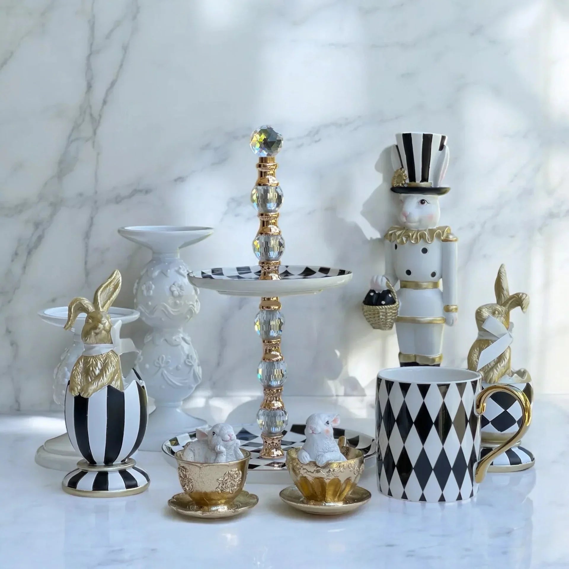 31cm Black and White Rabbit Nutcracker - Exquisite Homewares 