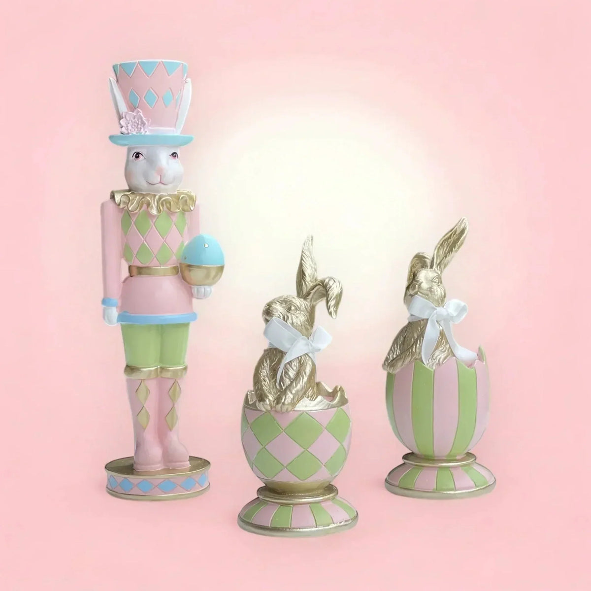 19cm Pink & Green Striped Luxe Egg - House Journey