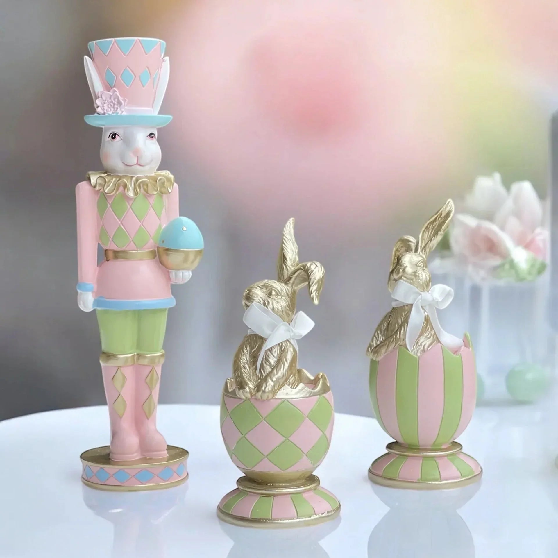 19cm Pink & Green Diamond Luxe Egg - Exquisite Homewares 