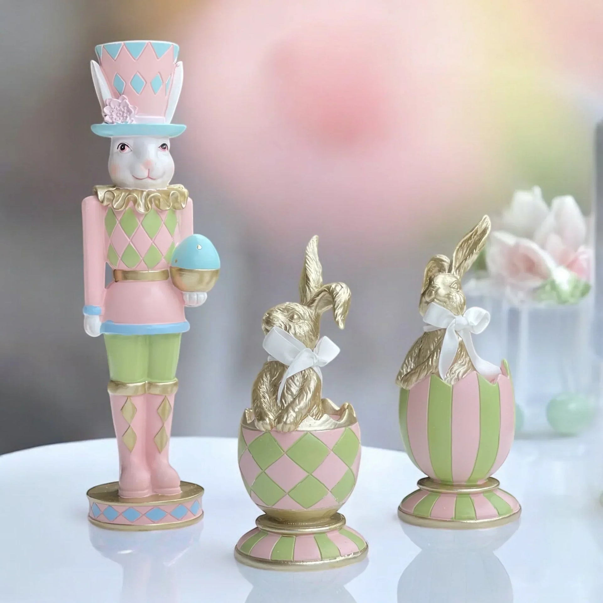 19cm Pink & Green Diamond Luxe Egg - Exquisite Homewares 