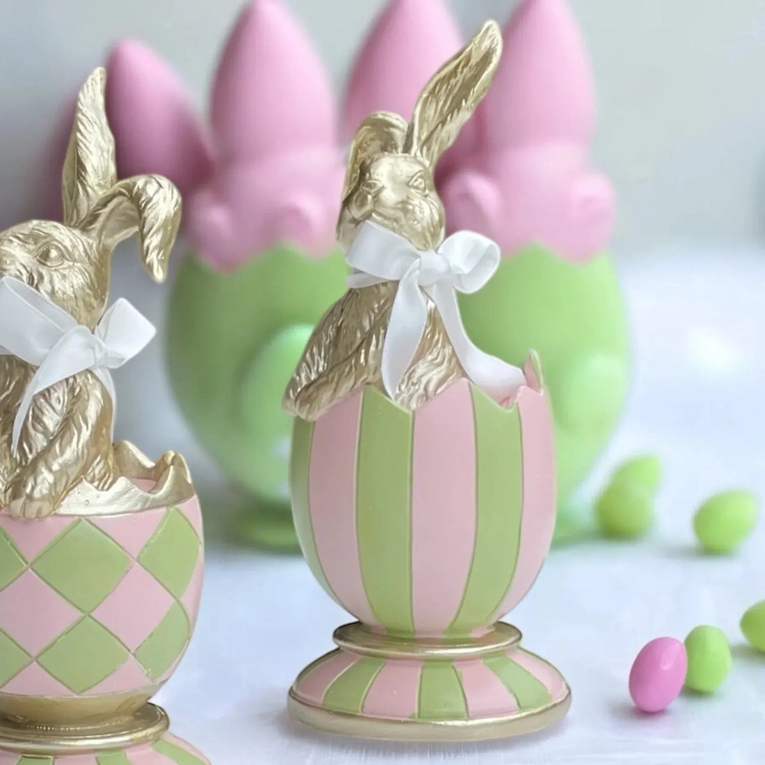 19cm Pink & Green Striped Luxe Egg - Exquisite Homewares 