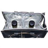 Black glitter wine tote bag with two bottles inside, perfect for home décor and gifting