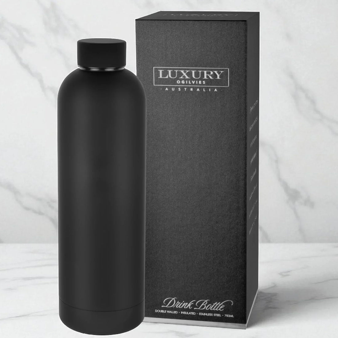 Matte Black Drink Bottle - 750ml Double Wall Stainless Steel Soft Touch