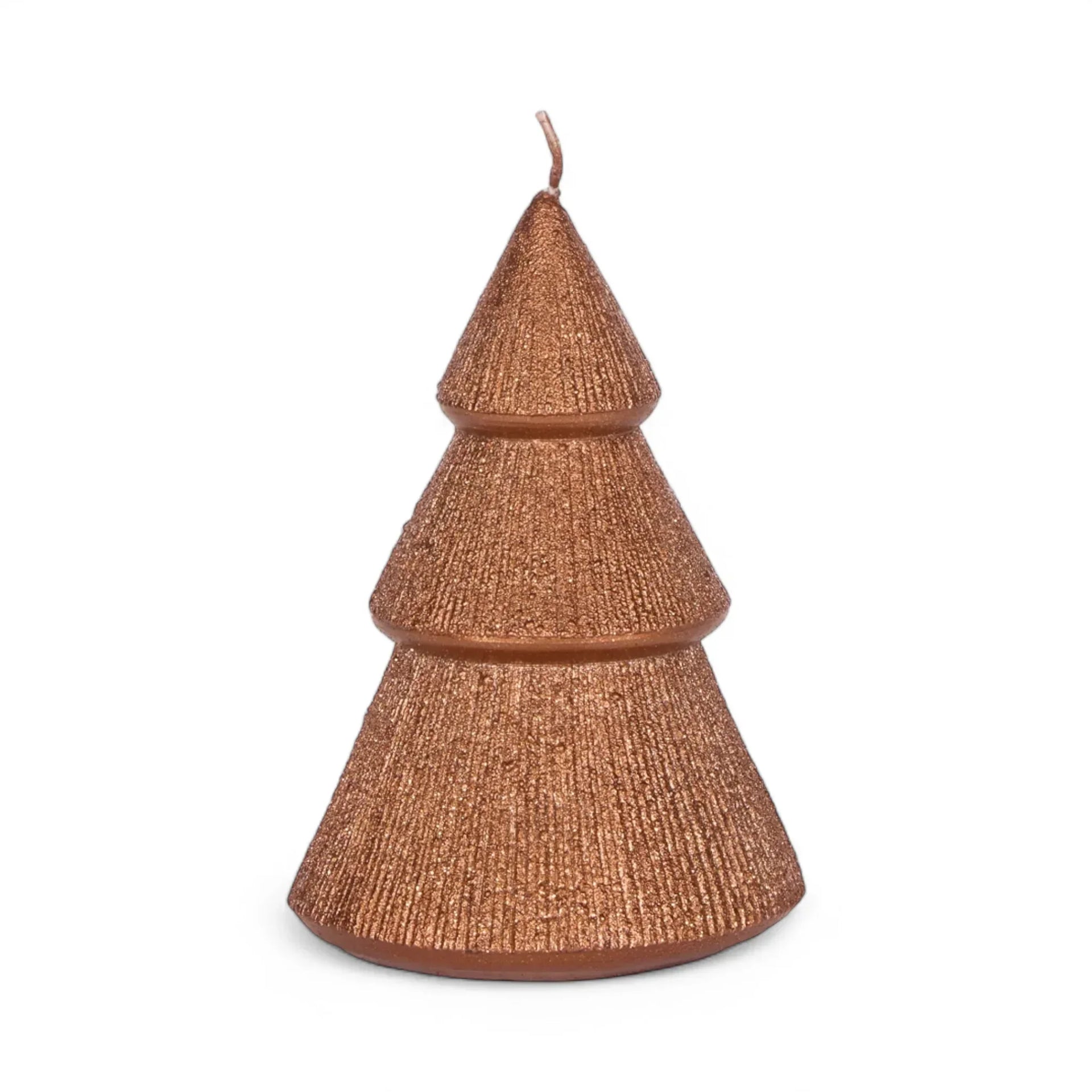 Copper glitter Christmas tree candle, festive home décor accent with textured tiers