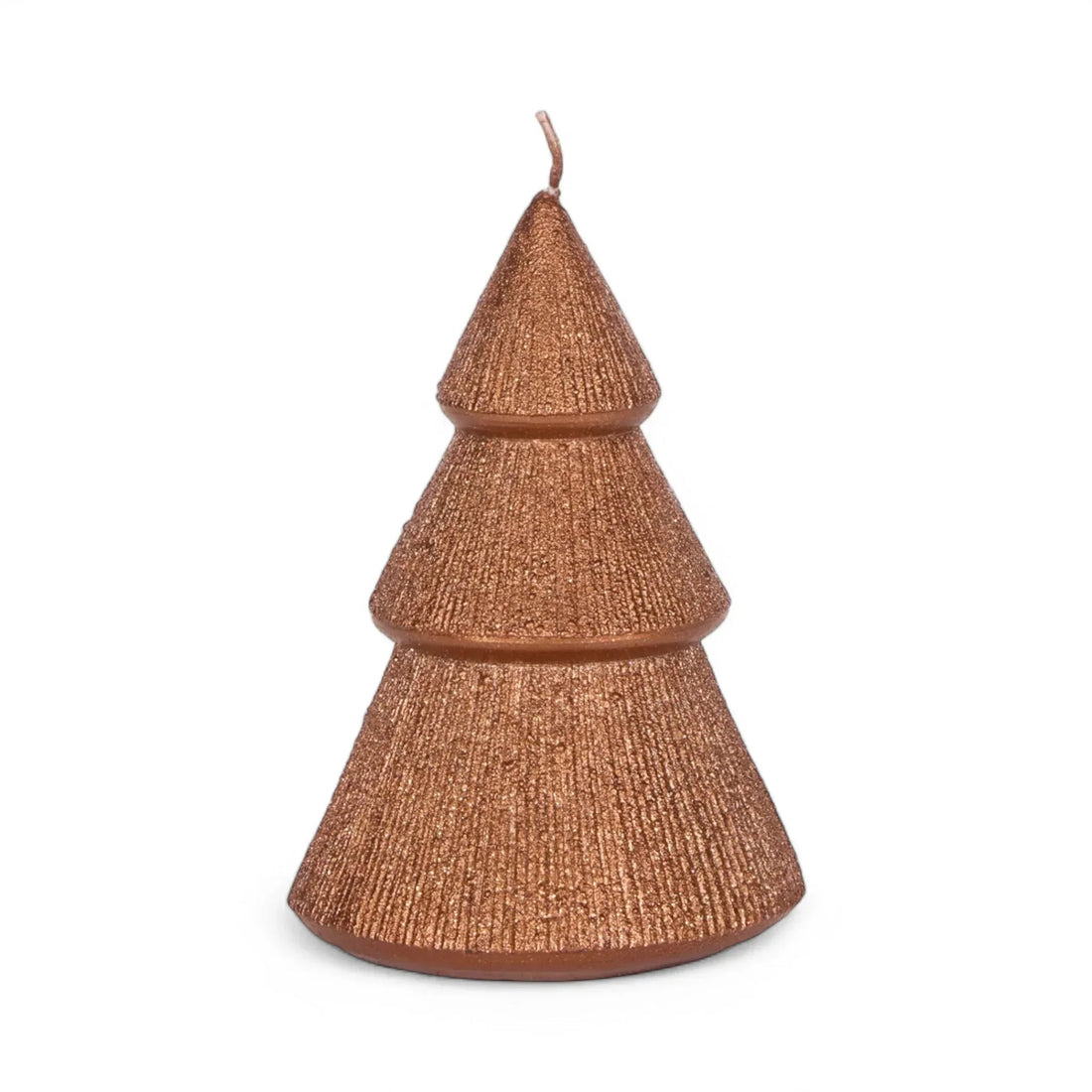 Copper glitter Christmas tree candle, festive home décor accent with textured tiers