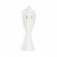 White angel figurine holding bouquet, elegant home décor accent for shelves or mantels