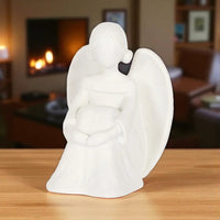 White angel figurine holding heart, home décor for living room or mantel, elegant ceramic statue