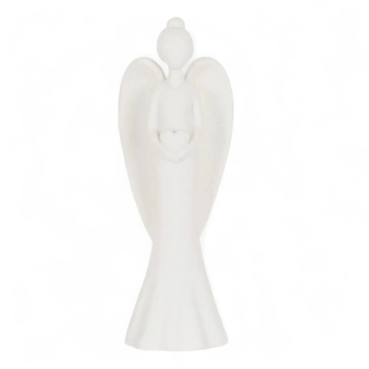 White angel figurine holding heart, elegant home décor accent
