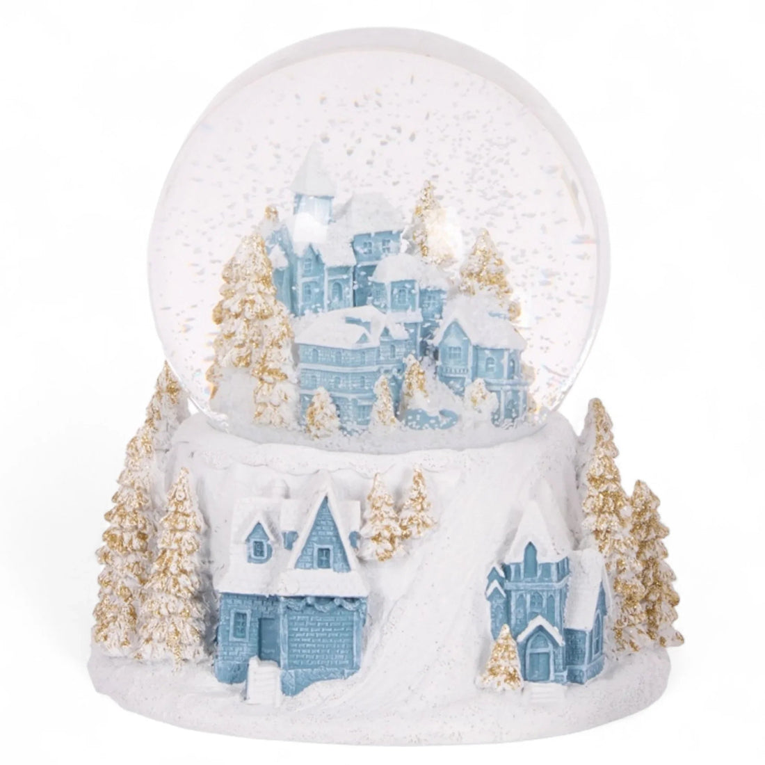 12cm Musical Blue and White Village Snow Globe