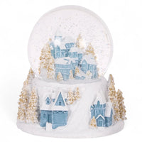 12cm Musical Blue and White Village Snow Globe