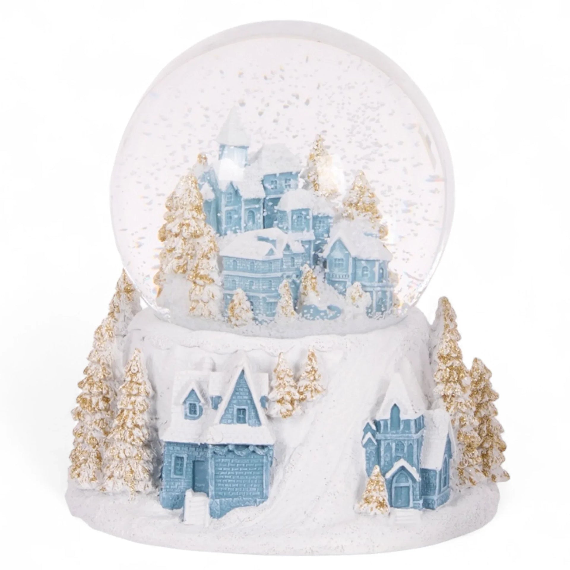 12cm Musical Blue and White Village Snow Globe