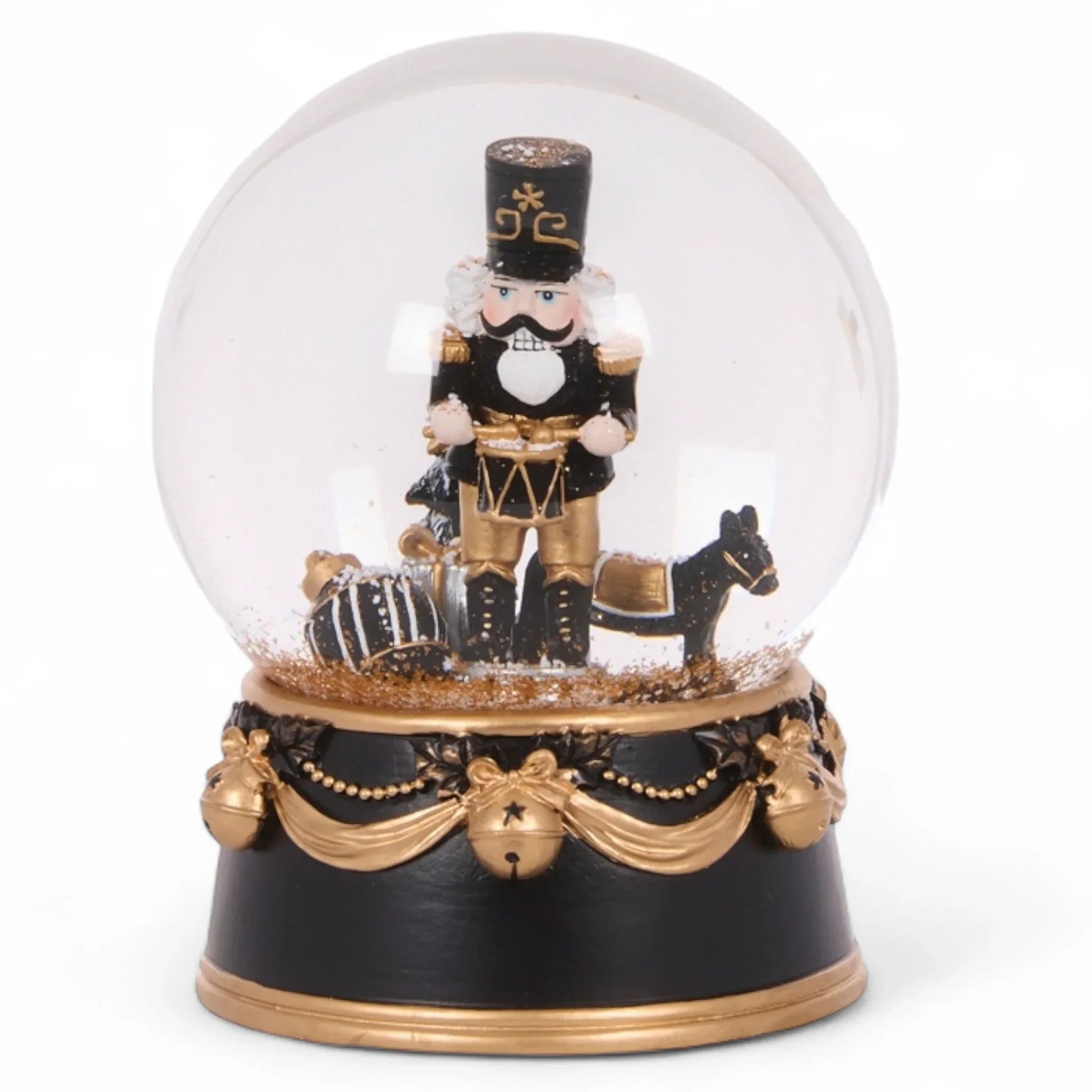 12cm Musical Black and Gold Nutcracker Snow Globe